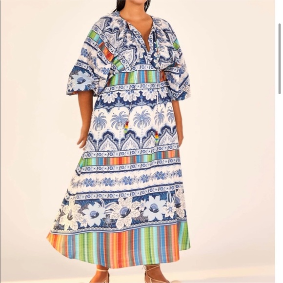 🥭FARM Rio Blue Palms midi Dress - Picture 8 of 10